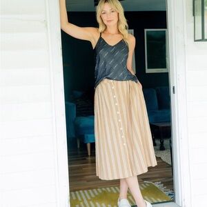 Elegant Tan and White Striped Midi Skirt